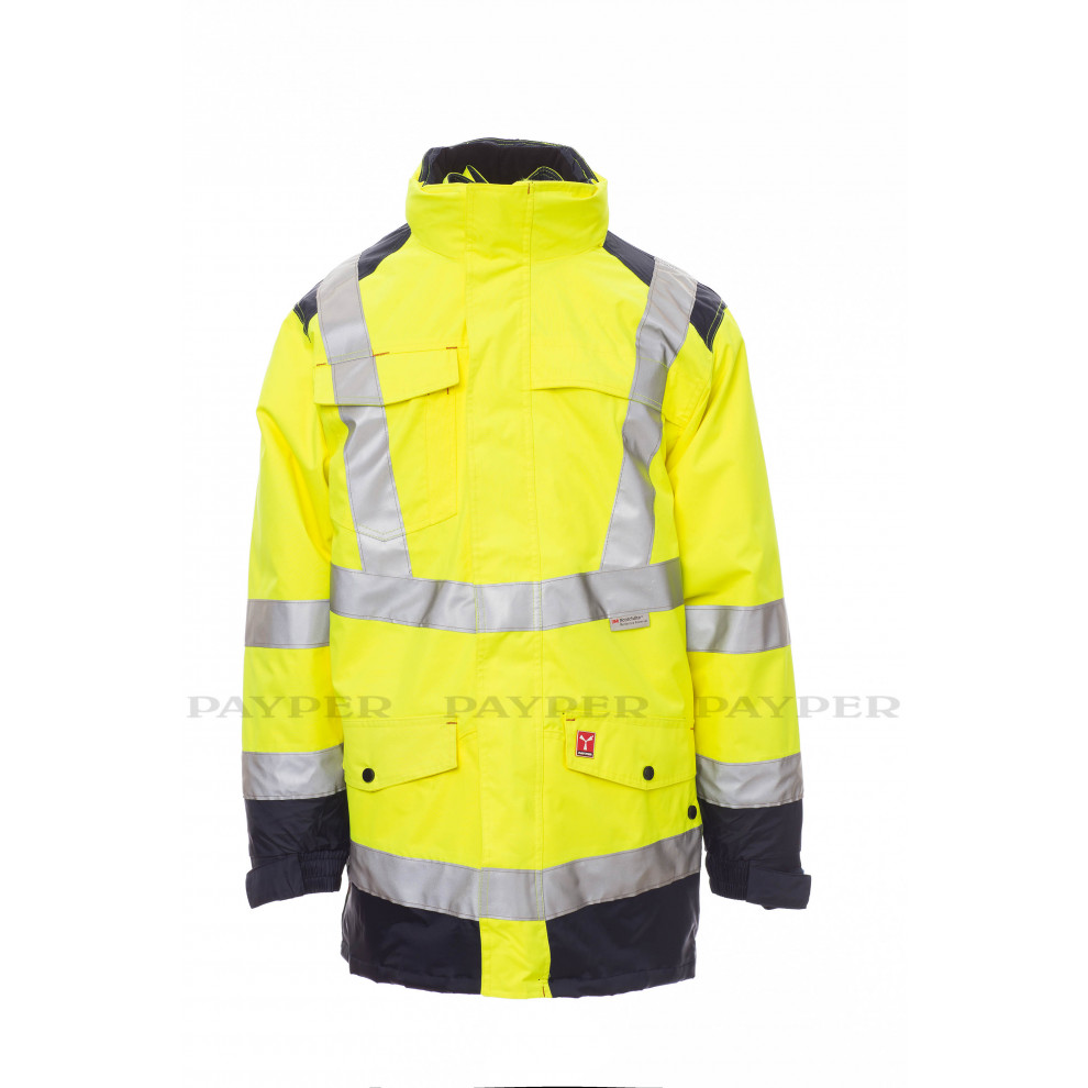 HISAFE Parka bicolore quattro usi in alta visibilità con bande 3M Payper