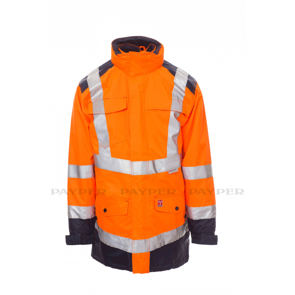 HISAFE Parka bicolore quattro usi in alta visibilità con bande 3M Payper